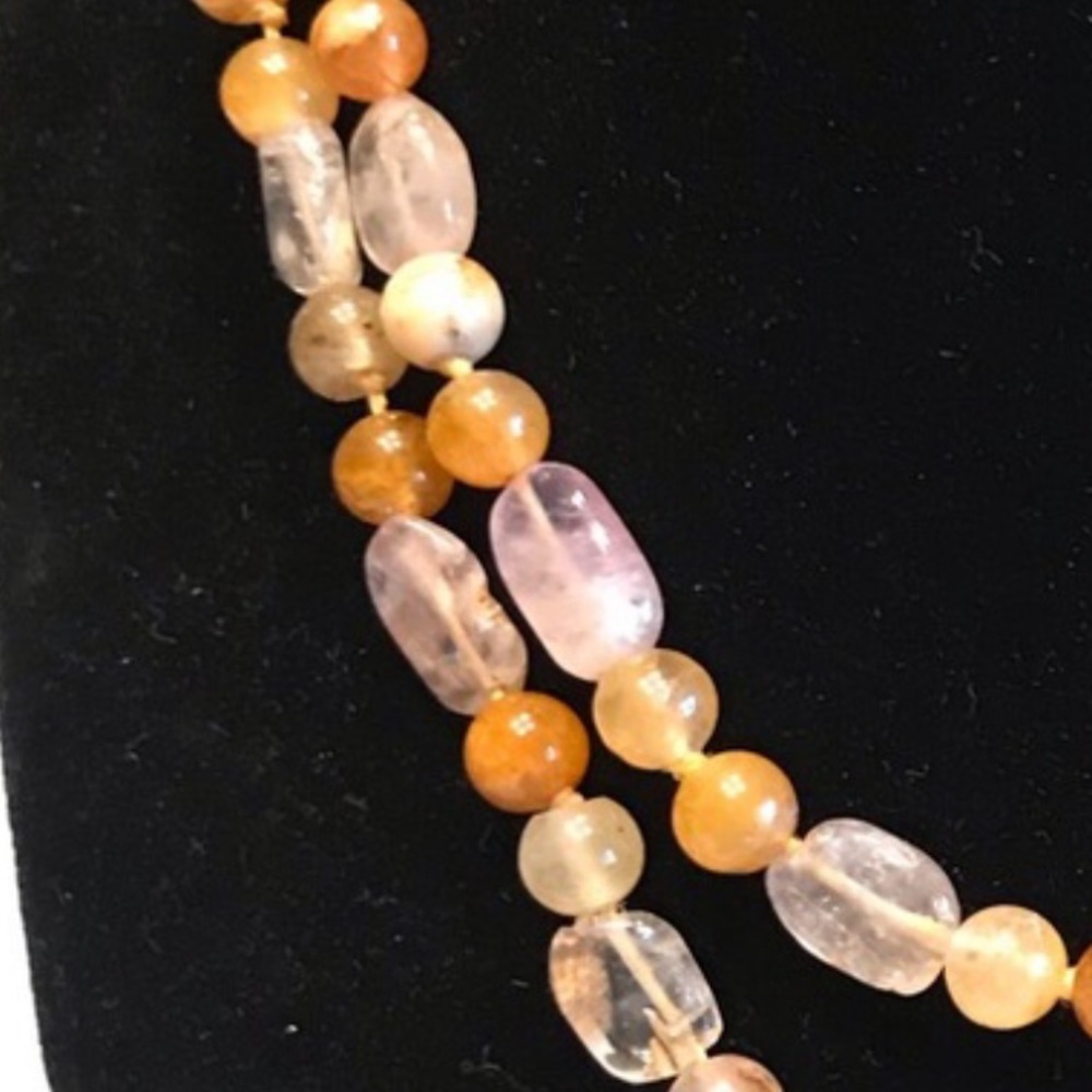 MALA BEAD NECKLACE~ RED ORANGE AGATE,CARNELIAN,BERYL AND QUARTZ - Picture 3 of 11